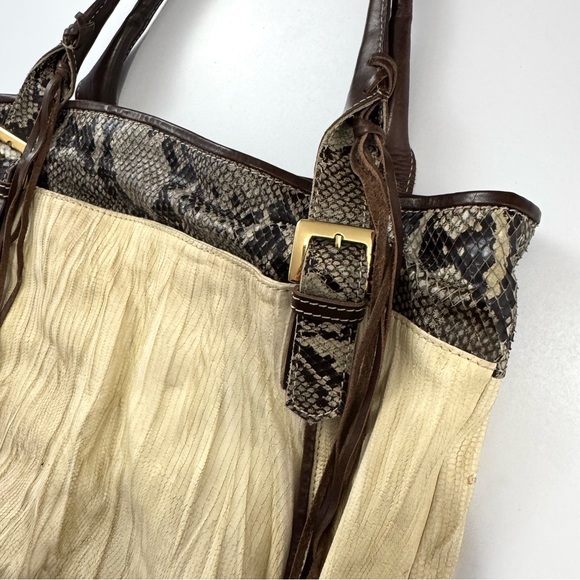 Marco Buggiani Made In Italy Cream Genuine Reptile /Snake Skin Gold Shoulder Bag - Picture 3 of 11